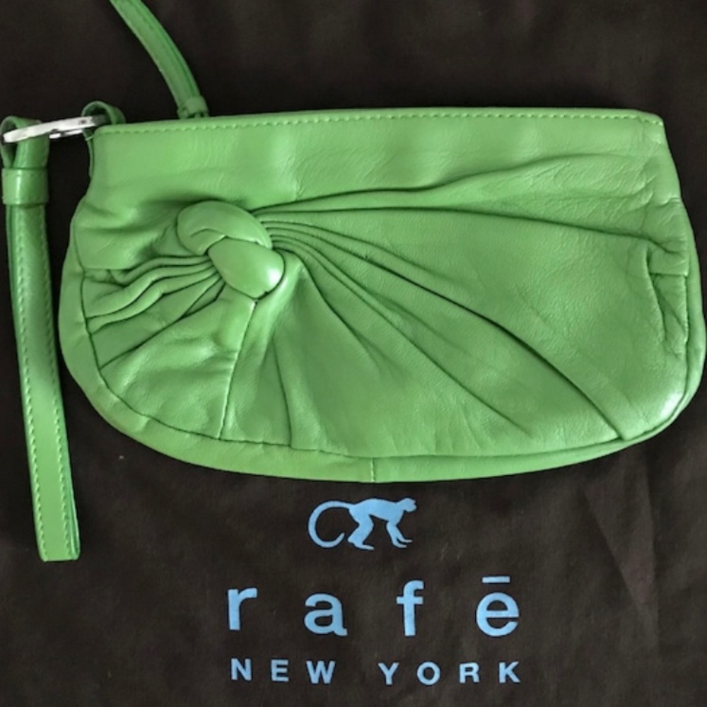 Vintage 90’s RAFE of New York Spring Green 💚 Leather Clutch w/ Wrist Strap